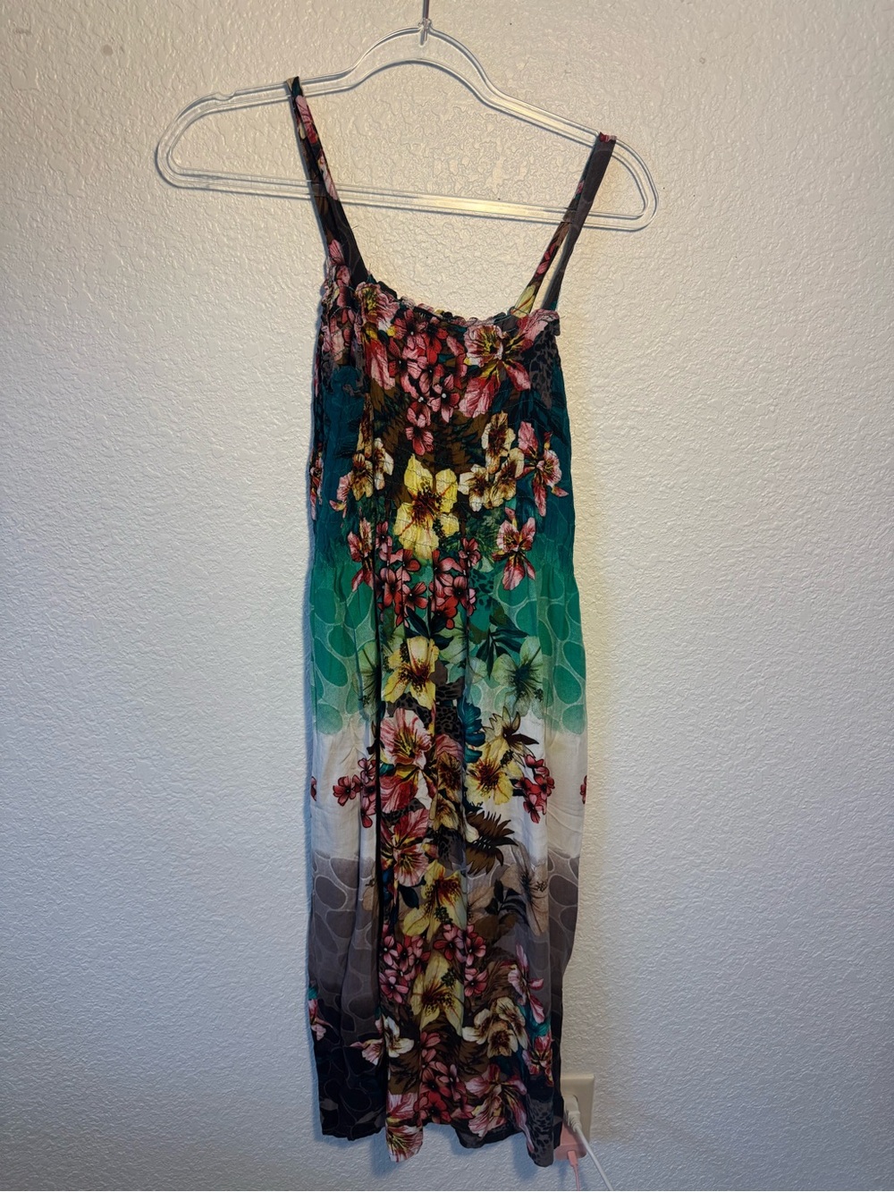 Floral Ombre Maxi Sundress in Green, Yellow & Pink - Picture 2 of 4